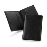 Black Belluno Credit Card Case with fold and stitch edges, featuring two interior pockets and a leather-look finish for personalised corporate gifts.