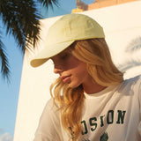 Model wearing cap