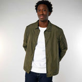 Model wearing British Khaki jacket
